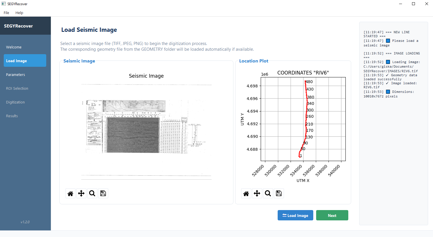 SEGYRecover Load Image Tab