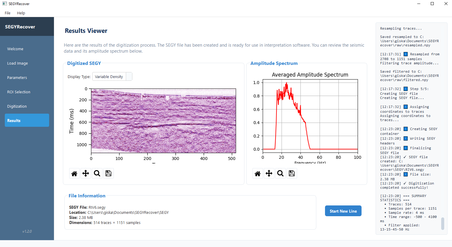 SEGYRecover Processed Results View