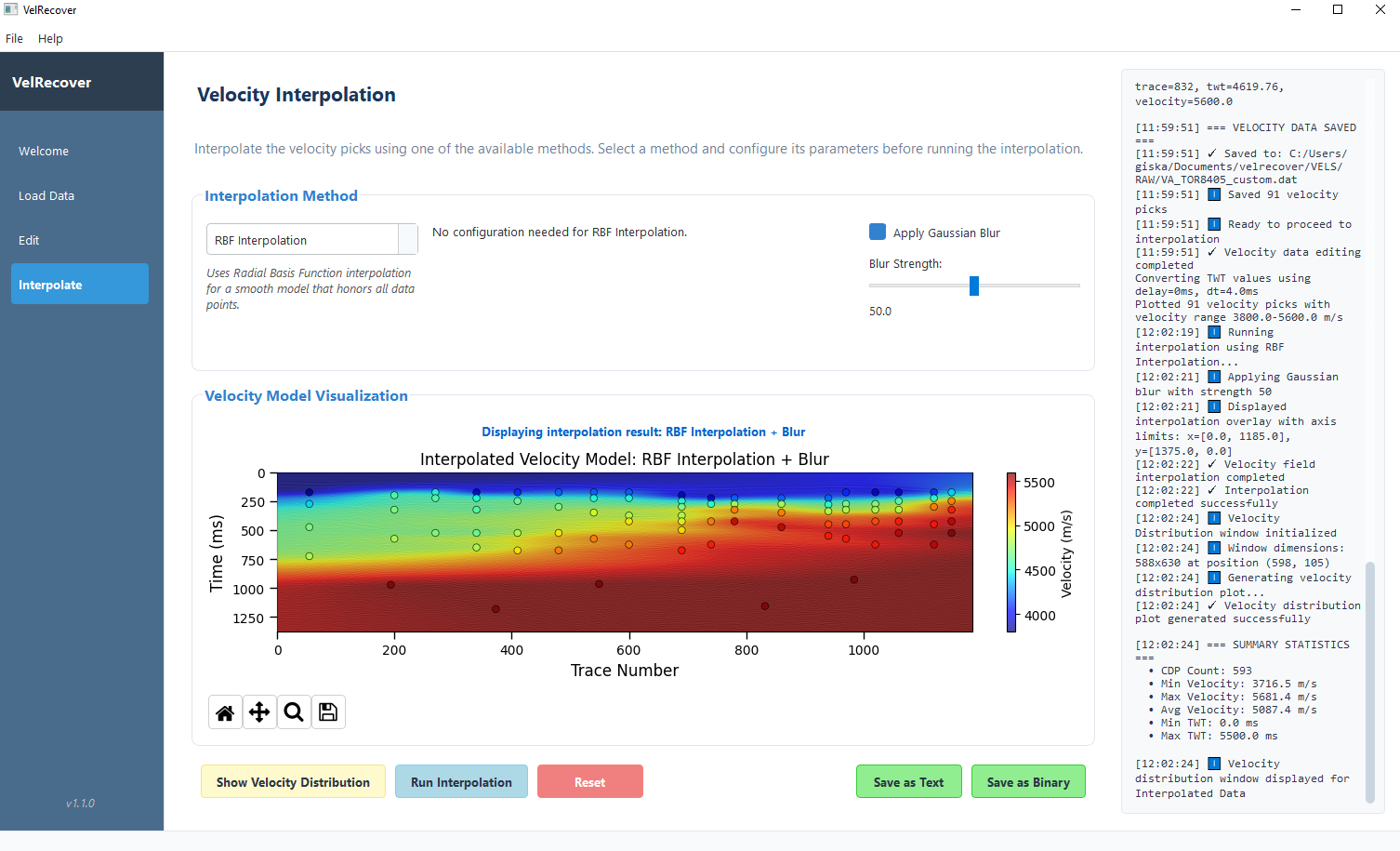 VelRecover Interpolation Tab
