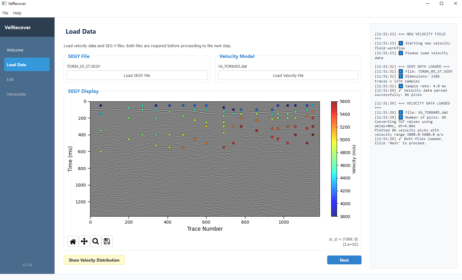 VelRecover Load Data Tab